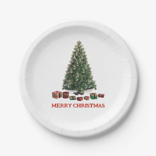 Merry Christmas. Tree (design 1) with gifts ペーパープレート (正面)