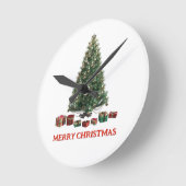 Merry Christmas. Tree (design 1) with gifts ラウンド壁時計 (傾斜)