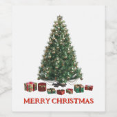 Merry Christmas. Tree (design 1) with gifts ワインラベル (シングルラベル)