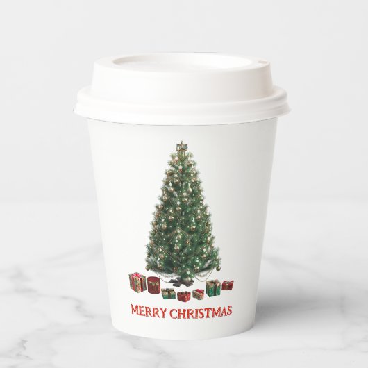 Merry Christmas. Tree (design 1) with gifts 紙コップ (正面)