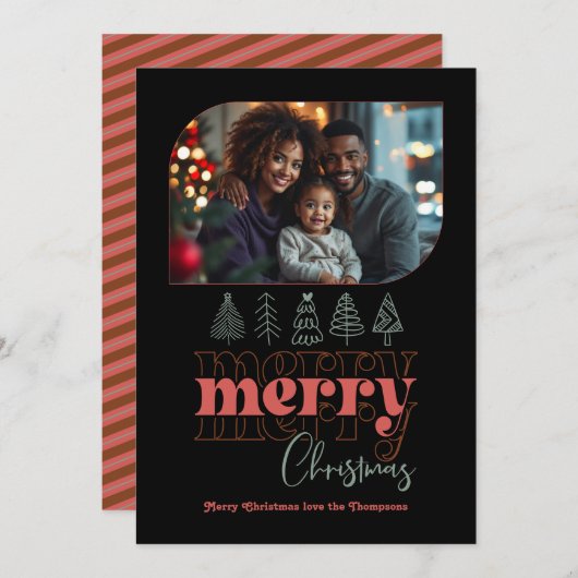 Merry Christmas Tree Doodle Modern Holiday Photo シーズンカード (正面/裏面)