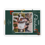  Merry Christmas Tree Family Photo Green Red マグネット (横)