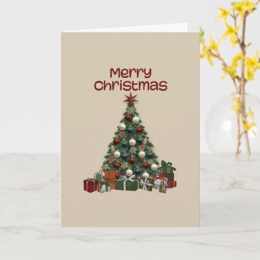 Merry Christmas Tree Folded Greeting Card カード (黄色い花)