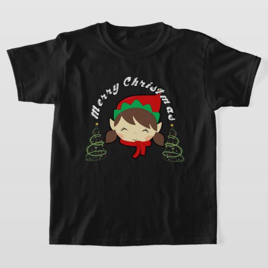Merry Christmas tree gift girl  Tシャツ (レイダウン)