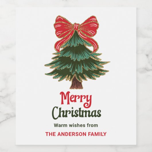 Merry Christmas Tree Holiday Party  ワインラベル (シングルラベル)