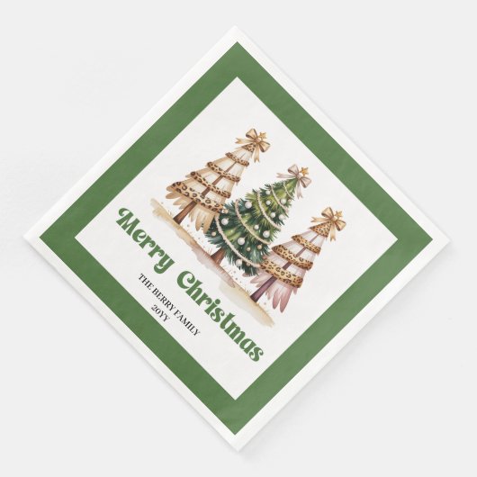 Merry Christmas Tree Leopard Print Napkins Custom! (コーナー)