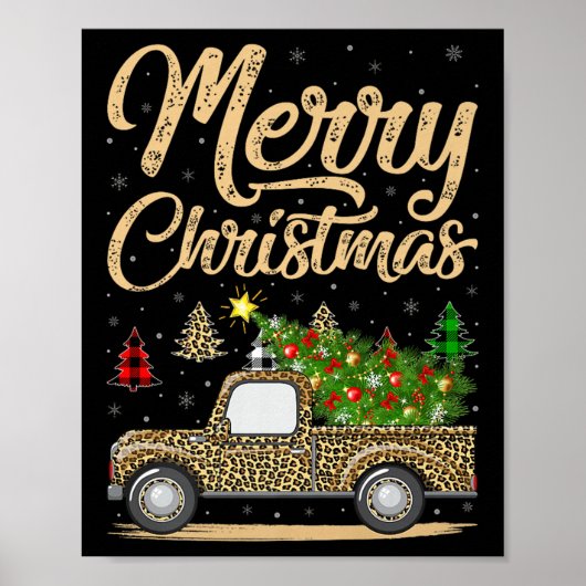 Merry Christmas Tree Leopard Truck Xmas Family Paj ポスター (正面)