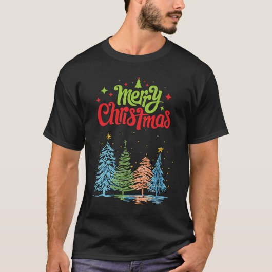 Merry Christmas Tree Men Black  Tシャツ (正面)