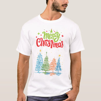  Merry Christmas Tree Men White T-Shirt Tシャツ