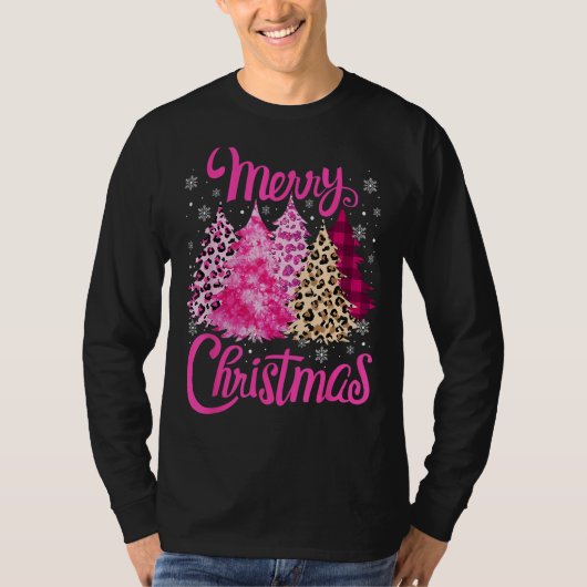 Merry Christmas Tree Pink Xmas Leopard Matching F Tシャツ (正面)