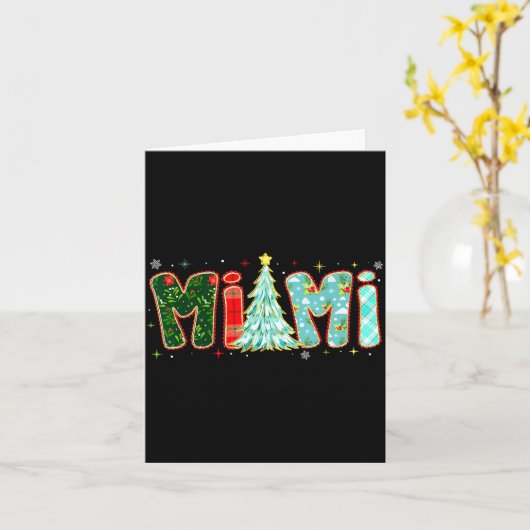 Merry Christmas Tree Plaid Mimi Aesthetic Mom Mama カード (黄色い花)