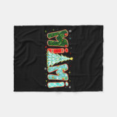 Merry Christmas Tree Plaid Mimi Aesthetic Mom Mama フリースブランケット (正面(横))