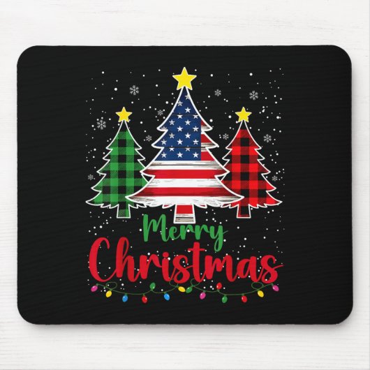 Merry Christmas Tree Plaid Us Flag Snowflake Xmas  マウスパッド (正面)