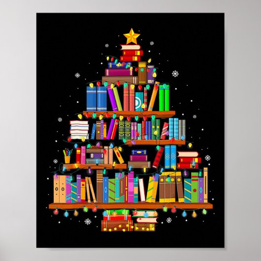 Merry Christmas Tree Reading Books Lover Librarian ポスター (正面)
