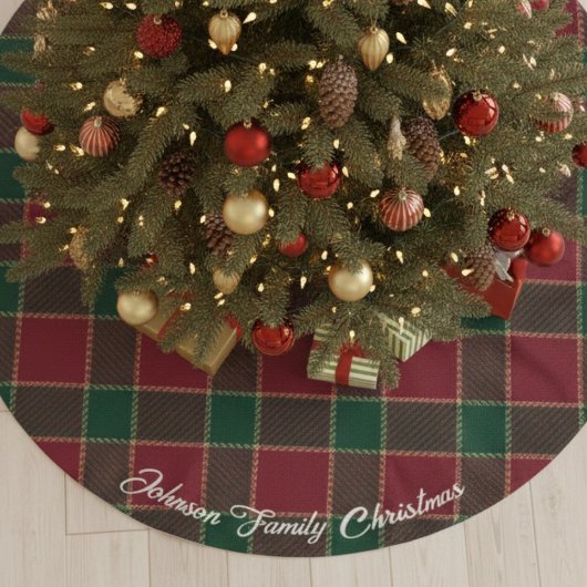 Merry Christmas Tree Red & Green Tartan Pattern ブラッシュドポリエステルツリースカート