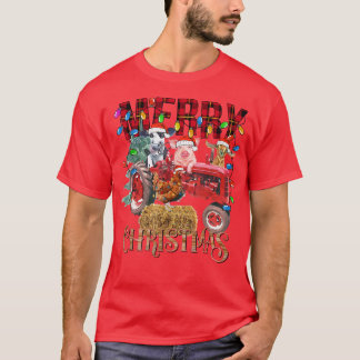 Merry Christmas Tree Red Tractor Lighting Farmer C Tシャツ