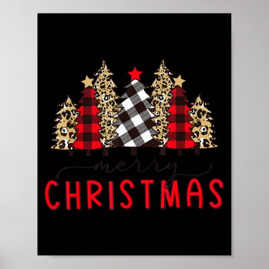 Merry Christmas Tree Shirts Funny Leopard Plaid Pr ポスター (正面)