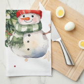 Merry Christmas Tree Snowman and Presents キッチンタオル (四つ折り)