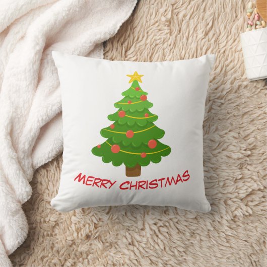 Merry Christmas Tree Throw Pillow クッション (ブランケット)