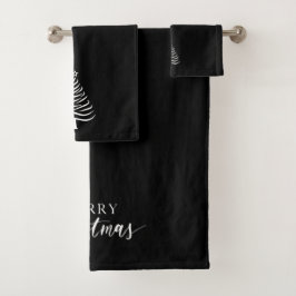 Merry Christmas Tree Towel Set Minimalist Black バスタオルセット