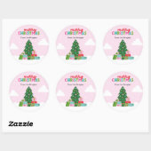 Merry Christmas Tree with Gifts in Pastel Pink ラウンドシール (シート)