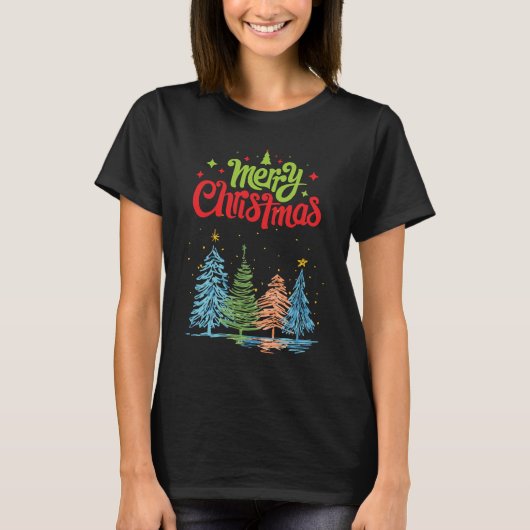 Merry Christmas Tree Women Black Tシャツ (正面)