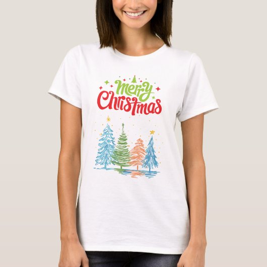 Merry Christmas Tree Women White Tシャツ (正面)