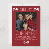 Merry Christmas trendy red white bow family photo シーズンカード (正面)
