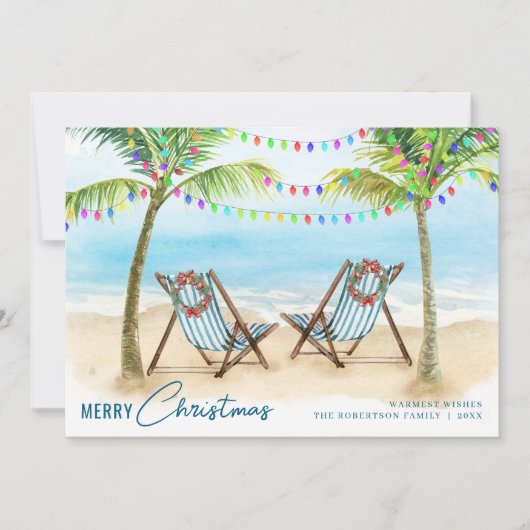Merry Christmas Tropical Beach Palm Trees シーズンカード (正面)