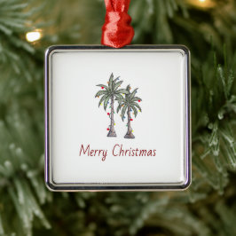 Merry Christmas Tropical Beach Palm Trees  メタルオーナメント