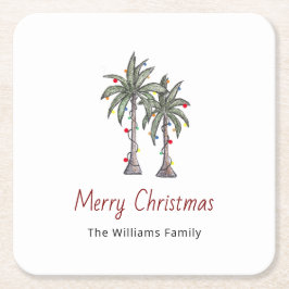 Merry Christmas Tropical Palm Trees Beach  スクエアペーパーコースター