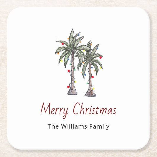 Merry Christmas Tropical Palm Trees Beach スクエアペーパーコースター (正面)