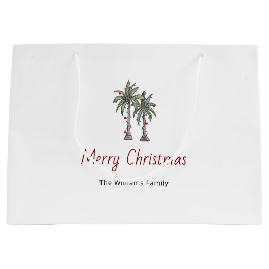 Merry Christmas Tropical Palm Trees Beach  ラージペーパーバッグ (正面)