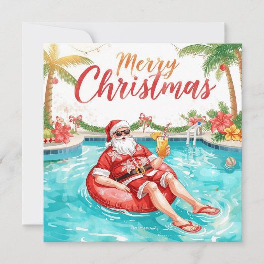 Merry Christmas Tropical Santa Summer Pool Party シーズンカード (正面)