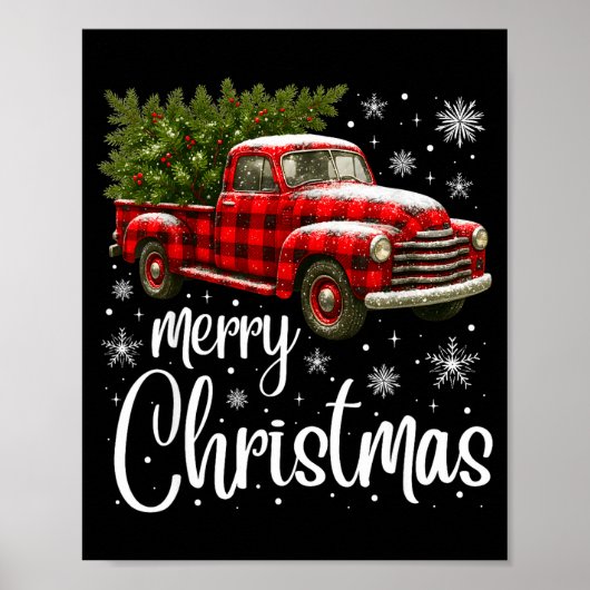 Merry Christmas Truck Buffalo Plaid Xmas Tree Men ポスター (正面)