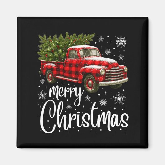 Merry Christmas Truck Buffalo Plaid Xmas Tree Men  マグネット (正面)