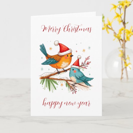 Merry Christmas Two  Loving Birds カード (黄色い花)