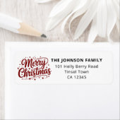 Merry Christmas Typography Black Return Address ラベル (インサイチュ)