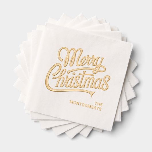 Merry Christmas Typography Foil Stamped Napkins 箔ナプキン (インサイチュ (積み重ね))