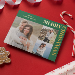 Merry Christmas Typography Gold on Green 3 写真 箔シーズンカード