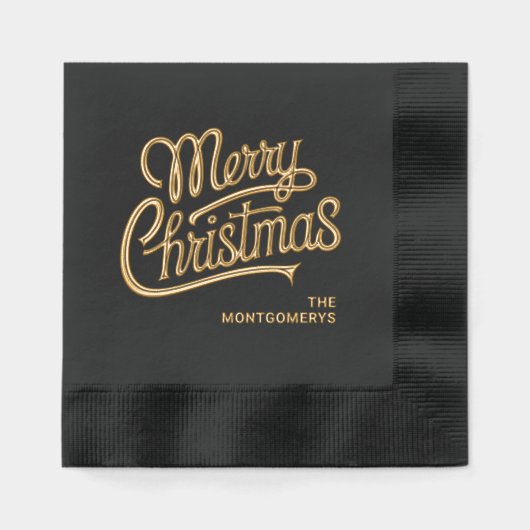 Merry Christmas Typography Party 箔ナプキン (正面)