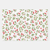 Merry Christmas Typography Red Berries Foliage ラッピングペーパーシート (正面3)