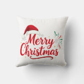 Merry Christmas Typography with Santa Hat and Snow クッション (裏面)