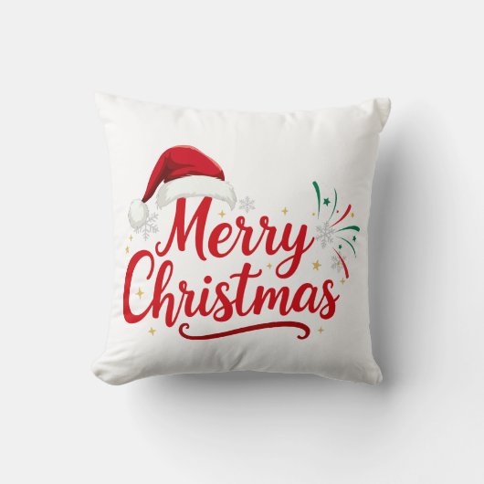 Merry Christmas Typography with Santa Hat and Snow クッション (正面)