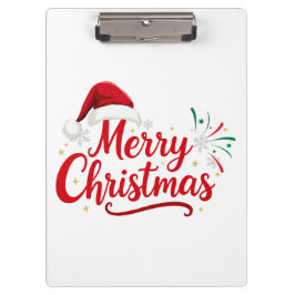 Merry Christmas Typography with Santa Hat and Snow クリップボード
