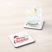 Merry Christmas Typography with Santa Hat and Snow コースター (右側)
