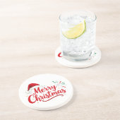 Merry Christmas Typography with Santa Hat and Snow コースター (側面)