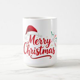 Merry Christmas Typography with Santa Hat and Snow コーヒーマグカップ