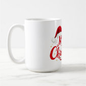 Merry Christmas Typography with Santa Hat and Snow コーヒーマグカップ (左)