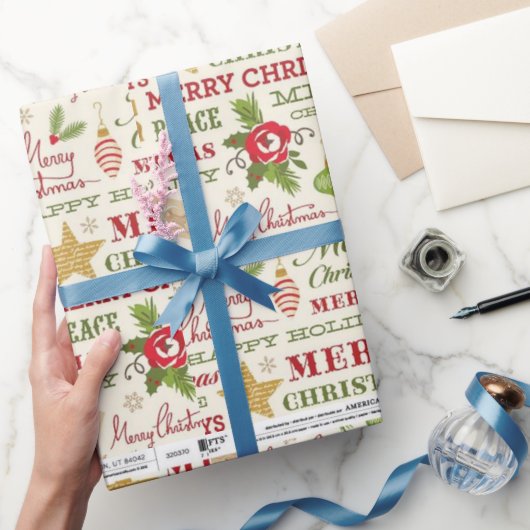 Merry Christmas Typography Wrapping Paper ラッピングペーパー (ギフト)